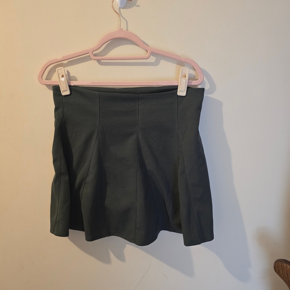 Hyfve Dark Green Faux Suede Mini Skirt High Waisted Fit and Flare Size L
